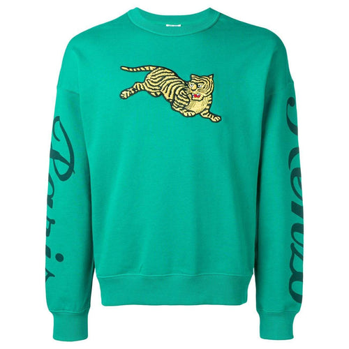 KENZO Jumping Tiger Embroidered Sweatshirt, Grass Green-OZNICO