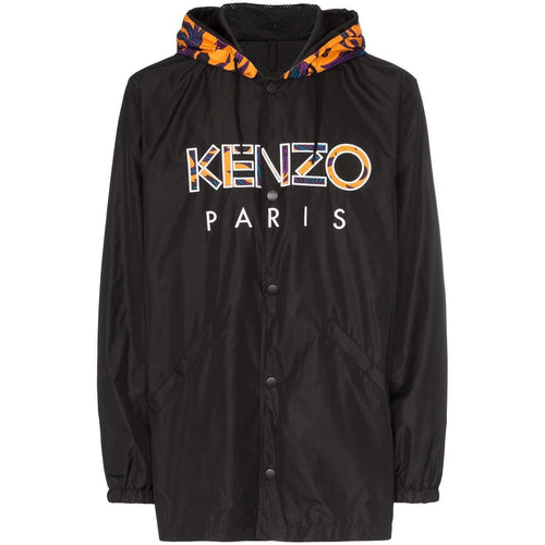 KENZO Logo Print Hooded Windbreaker Jacket, Black-OZNICO