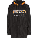 KENZO Logo Print Hooded Windbreaker Jacket, Black-OZNICO