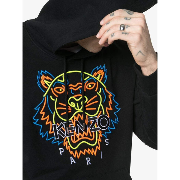KENZO Neon Tiger Embroidered Hooded Sweatshirt, Black-OZNICO