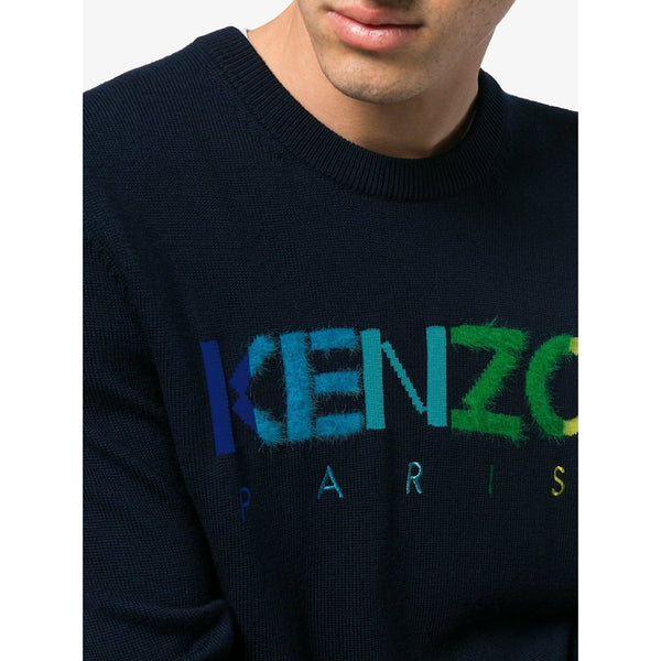 KENZO Paris Knit Crewneck Sweater, Navy Blue-OZNICO