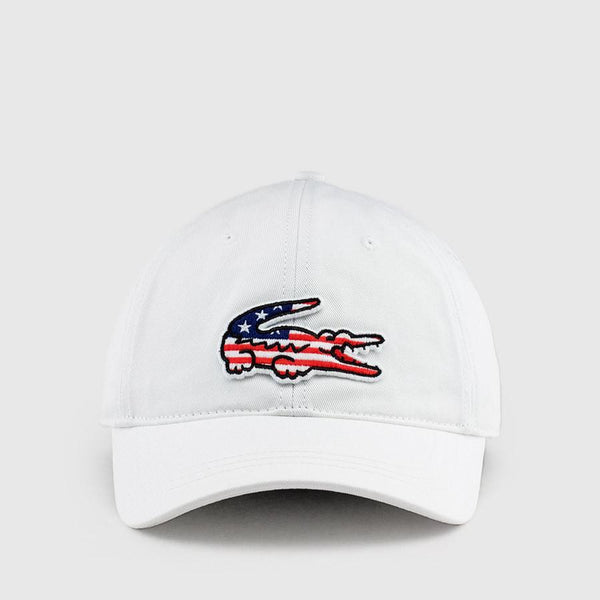 LACOSTE Big Croc USA Appliqué Baseball Cap, White-OZNICO