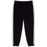 LACOSTE Striped Accent Fleece Sweatpants, Black-OZNICO