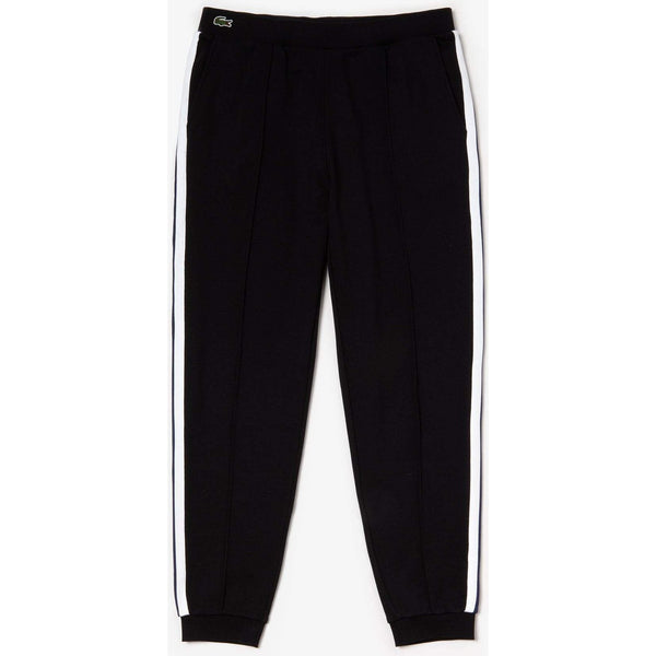 LACOSTE Striped Accent Fleece Sweatpants, Black-OZNICO