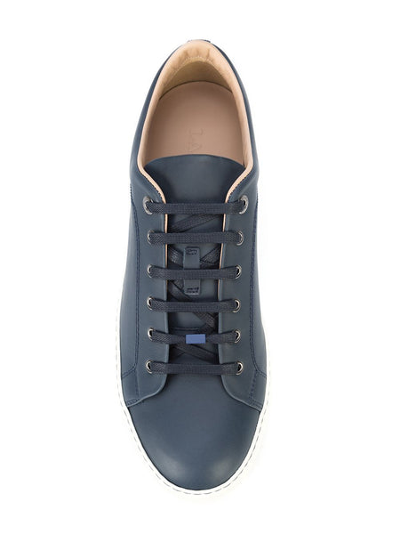 LANVIN Casual Low-Top Nappa Calfskin Sneakers, Navy-OZNICO