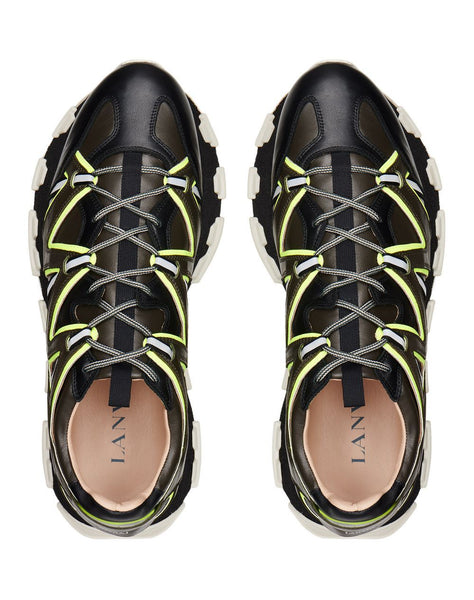 LANVIN Lightning Runner Sneaker, Dark Khaki/ Yellow-OZNICO