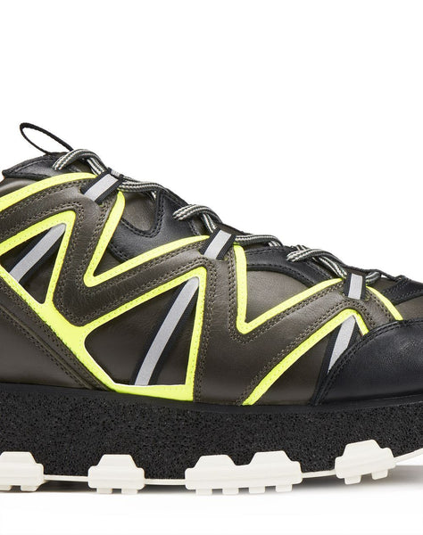 LANVIN Lightning Runner Sneaker, Dark Khaki/ Yellow-OZNICO