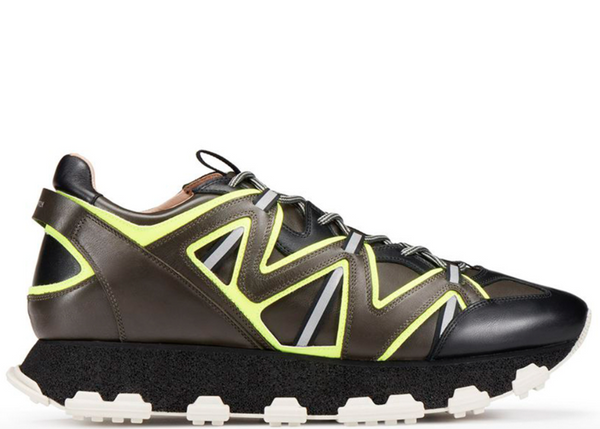 LANVIN Lightning Runner Sneaker, Dark Khaki/ Yellow-OZNICO