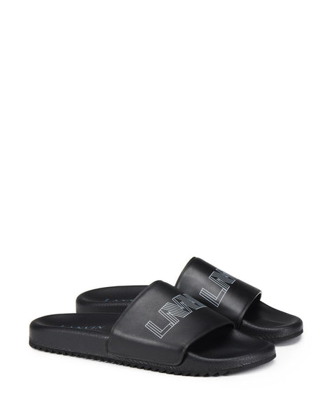 LANVIN Logo Pool Slides, Black-OZNICO