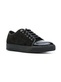 LANVIN Suede and Patent Cap-Toe Sneaker, Black-OZNICO