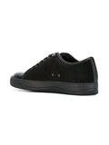 LANVIN Suede and Patent Cap-Toe Sneaker, Black-OZNICO