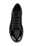 LANVIN Suede and Patent Cap-Toe Sneaker, Black-OZNICO