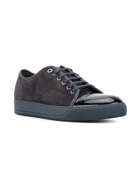 LANVIN Suede and Patent Cap-Toe Sneaker, Dark Blue-OZNICO