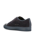 LANVIN Suede and Patent Cap-Toe Sneaker, Dark Blue-OZNICO