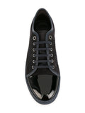 LANVIN Suede and Patent Cap-Toe Sneaker, Dark Blue-OZNICO