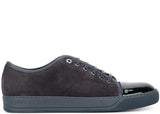 LANVIN Suede and Patent Cap-Toe Sneaker, Dark Blue-OZNICO