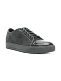 LANVIN Suede and Patent Cap-Toe Snekaer, Dark Grey-OZNICO