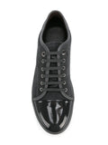 LANVIN Suede and Patent Cap-Toe Snekaer, Dark Grey-OZNICO