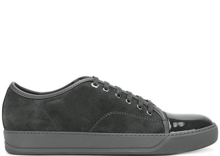 LANVIN Suede and Patent Cap-Toe Sneaker, Black