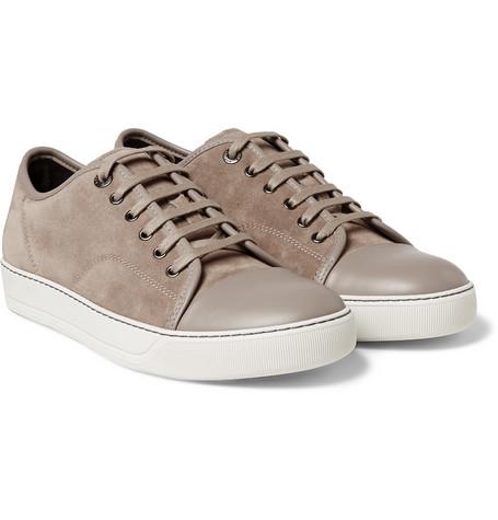 LANVIN Suede Nappa Captoe Sneaker, Light Beige-OZNICO