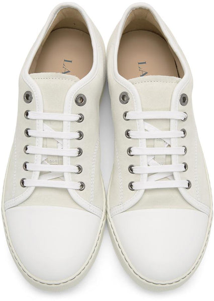 LANVIN Suede Nappa Captoe Sneaker, Off White-OZNICO