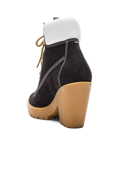 MAISON MARGIELA Lace Up Suede Booties, Black-OZNICO