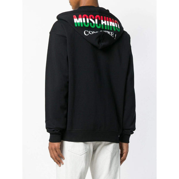 MOSCHINO Front Zip Printed Hoodie, Black-OZNICO