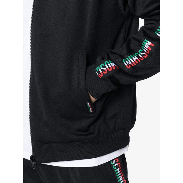 MOSCHINO Italian Flag Logo Track Jacket, Black-OZNICO