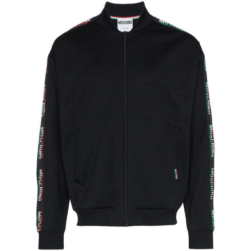 MOSCHINO Italian Flag Logo Track Jacket, Black-OZNICO