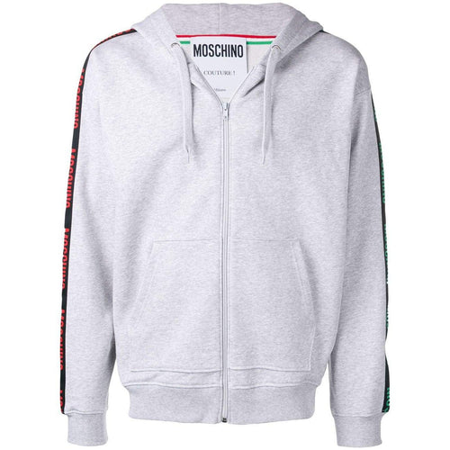 MOSCHINO Logo Band Hooded Sweatshirt, Grey Melange-OZNICO