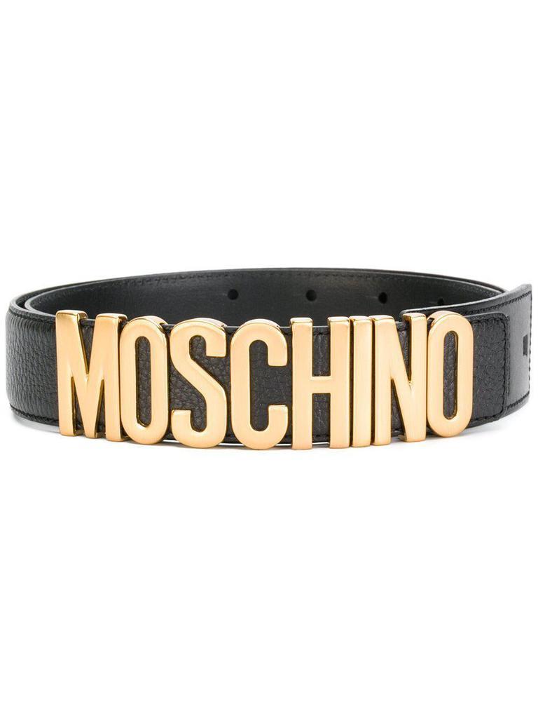 MOSCHINO Men s Textured Logo Belt Black Gold OZNICO