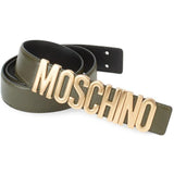 MOSCHINO Textured Logo Belt, Green-OZNICO