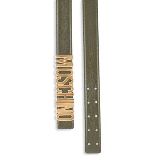 MOSCHINO Textured Logo Belt, Green-OZNICO