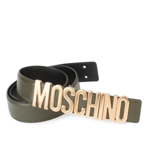 MOSCHINO Textured Logo Belt, Green-OZNICO
