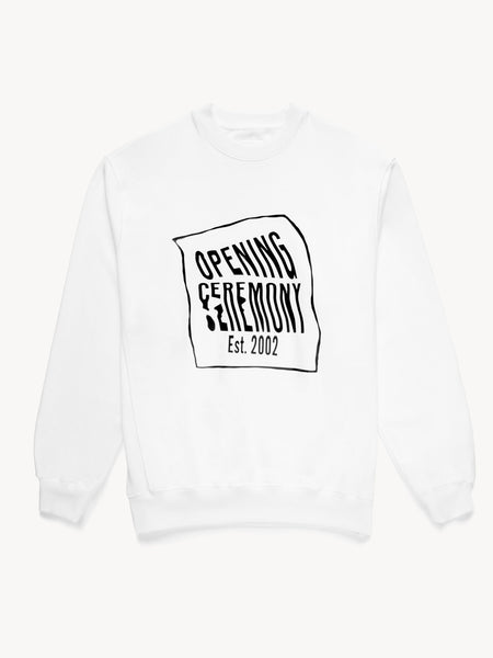 OPENING CEREMONY WARPED LOGO REGULAR CREWNECK SWEATSHIRT, WHITE