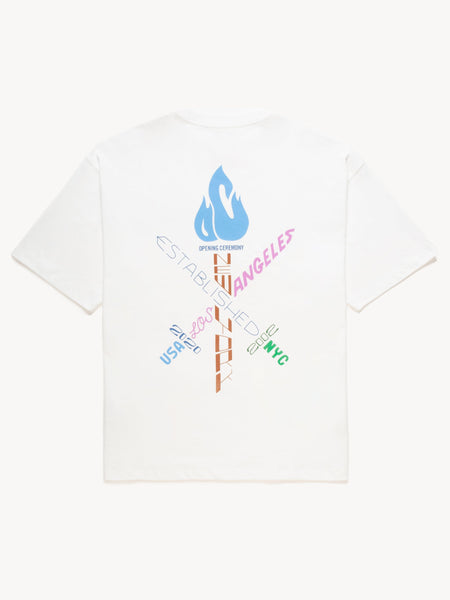 OPENING CEREMONY WORD TORCH REGULAR T-SHIRT, WHITE SKY BLUE