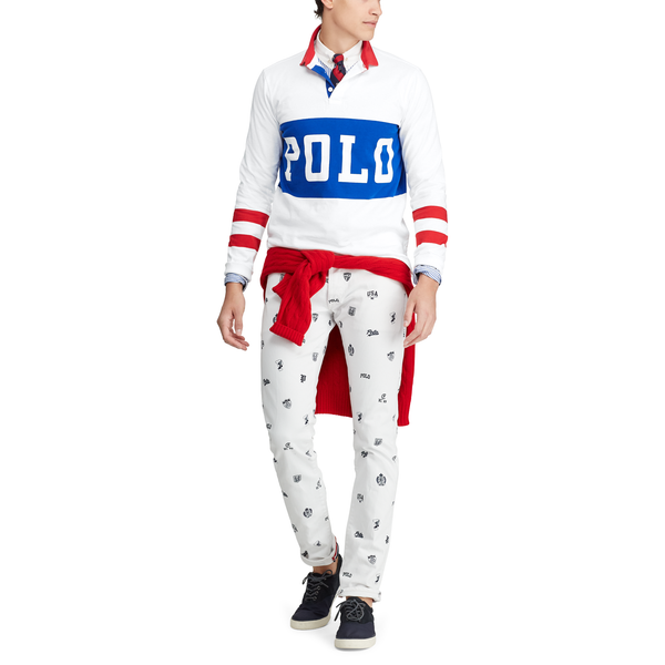POLO RALPH LAUREN Classic Fit Cotton Rugby Shirt, White/ Multi-OZNICO