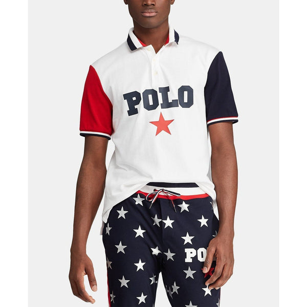 POLO RALPH LAUREN Classic-Fit Mesh Polo Americana Shirt, White Multi-OZNICO