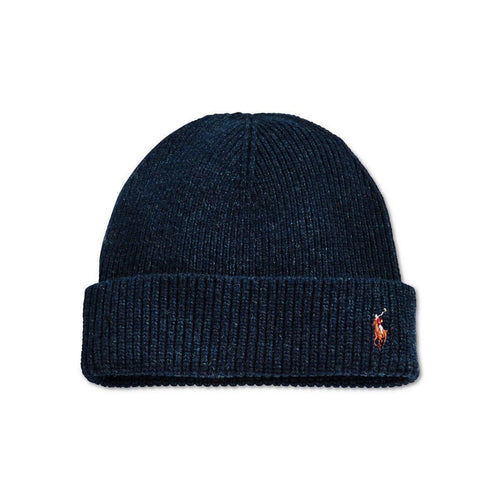 POLO RALPH LAUREN Signature Merino Cuff Hat, Dark Denim Blue-OZNICO