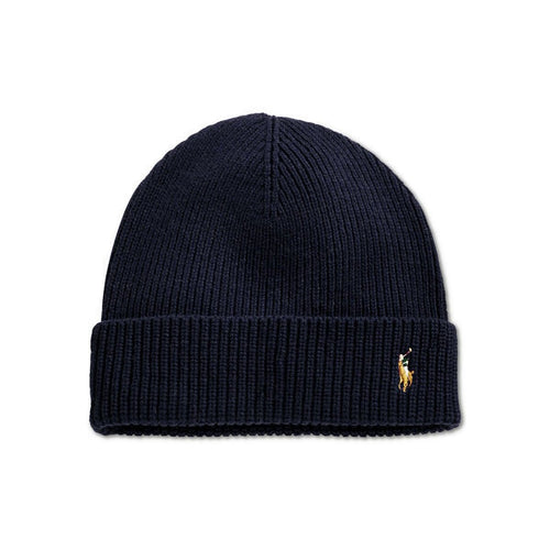 POLO RALPH LAUREN Signature Merino Cuff Hat, Navy-OZNICO