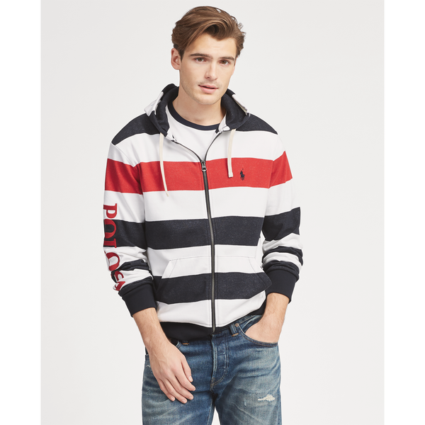 POLO RALPH LAUREN Striped Terry Americana Hoodie, Aviator Navy/ Multi-OZNICO