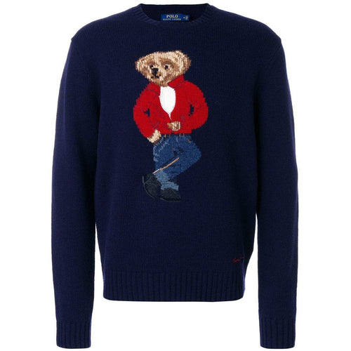 POLO RALPH LAUREN Wool Blend Bear Sweater, Navy-OZNICO