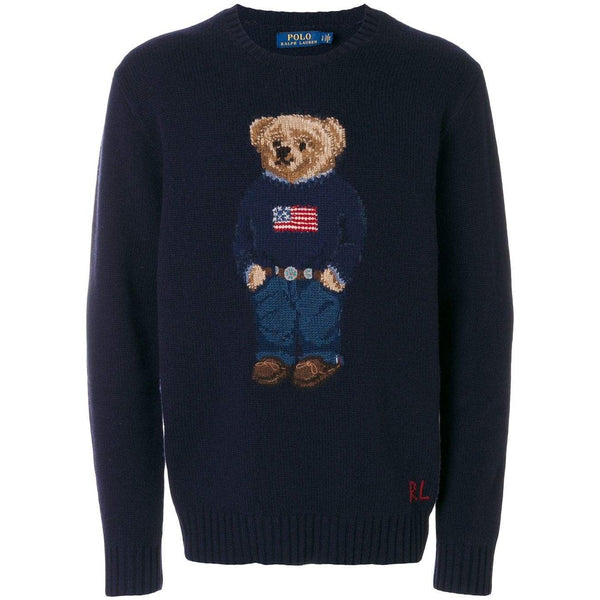 POLO RALPH LAUREN Wool Blend Knit Bear Sweater, Navy-OZNICO