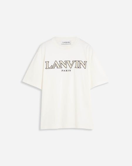 BALMAIN COTTON T-SHIRT WITH LOGO PRINT, KHAKI