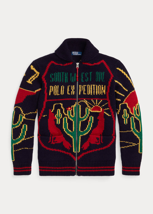 Polo Ralph Lauren Wool Graphic Full-Zip Sweater, Navy Multi