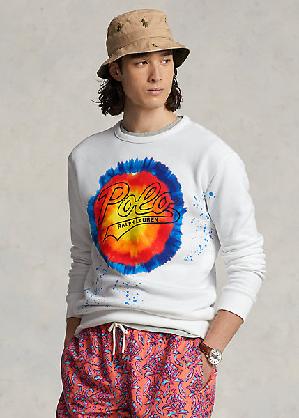 Polo Ralph Lauren Logo Tie-Dye-Print Fleece Sweatshirt, White