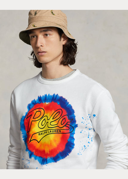 Polo Ralph Lauren Logo Tie-Dye-Print Fleece Sweatshirt, White