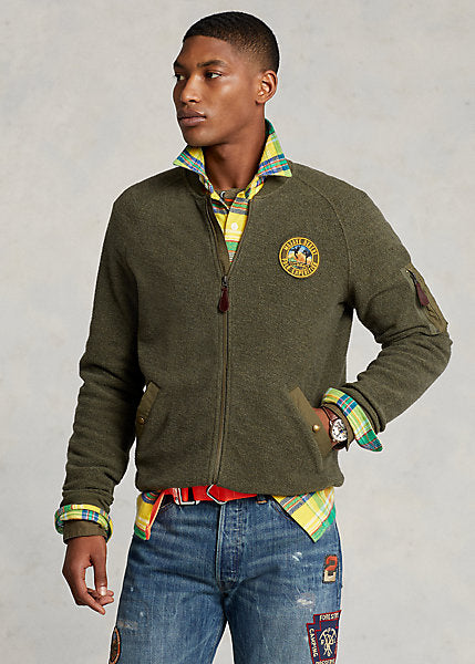 Polo Ralph Lauren Brushed Fleece Bomber Jacket, Service Green Heather