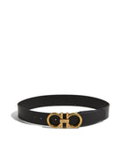 SALVATORE FERRAGAMO Adjustable Gancini Belt, Black/ Gold-OZNICO