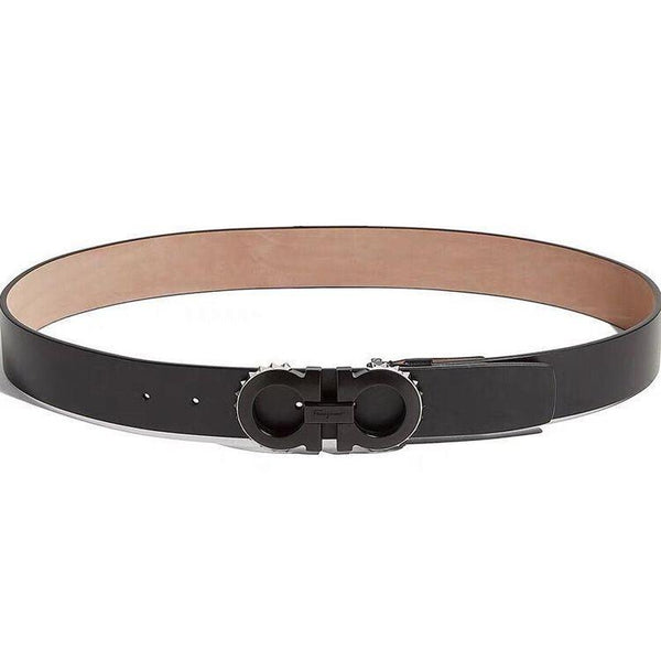 SALVATORE FERRAGAMO Adjustable Spike Gancini Belt, Black-OZNICO